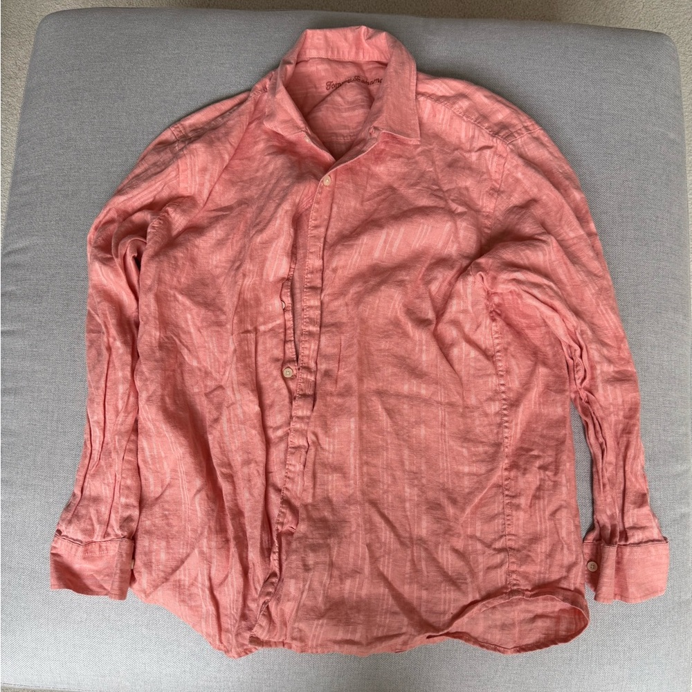Tommy Bahama 100% Linen Long Sleeve Button-Up Shirt - XL (Coral Pink)
